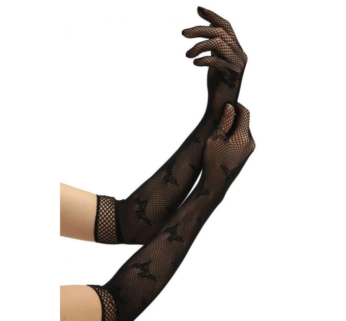 Перчатки в сеточку удлиненные с бабочками BACI Butterfly Lace Opera Gloves, черный