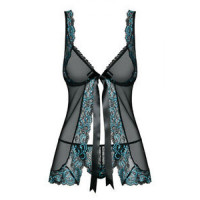 Пеньюар Obsessive Amanta babydoll чорно-Бірюзовий L/XL