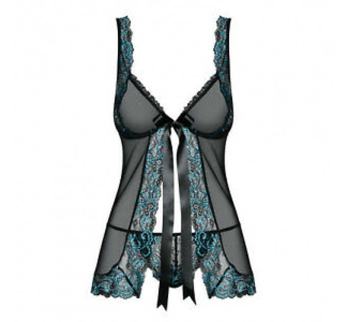 Пеньюар Obsessive Amanta babydoll чорно-Бірюзовий L/XL