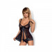 Пеньюар Obsessive Amanta babydoll чорно-Бірюзовий L/XL