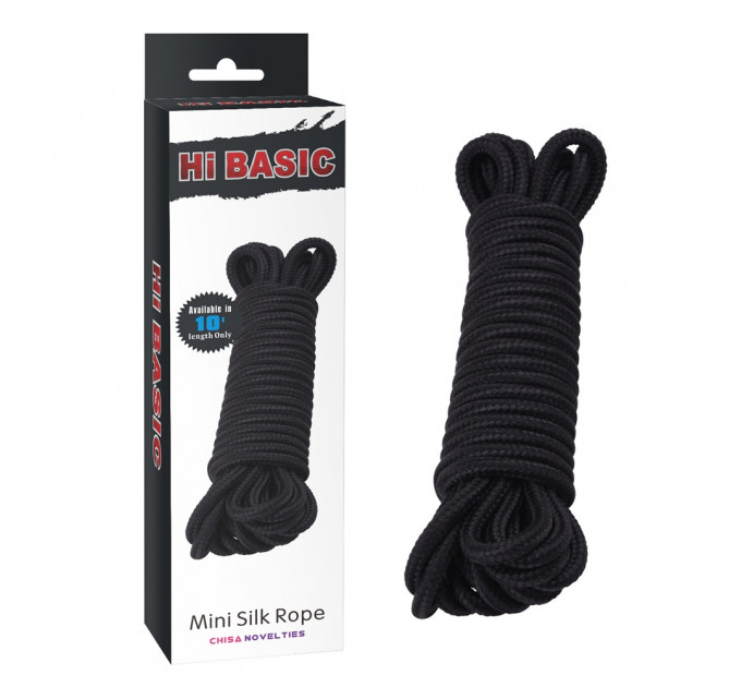 Веревка для бондажа и шибари Chisa Hi-Basic Mini Silk Rope Cotton черная, 10 м