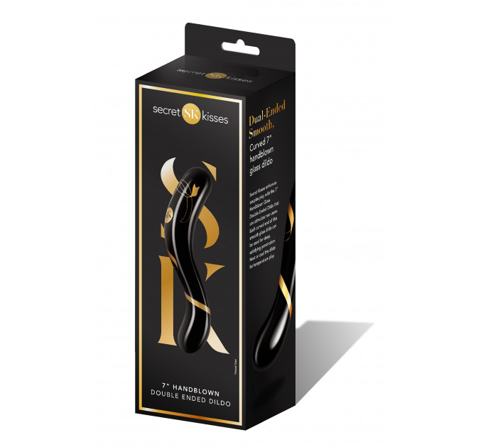 Стеклянный фаллоимитатор двухсторонний Secret Kisses Handblown, черный