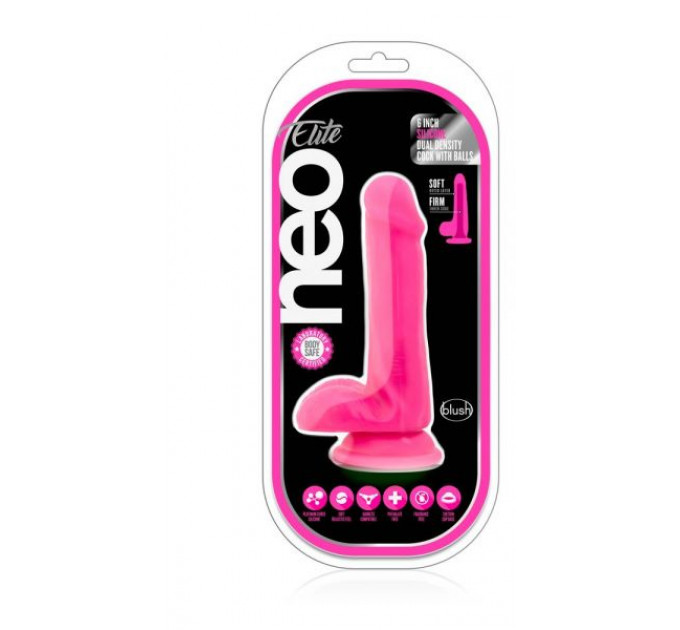 T331186 Фаллоимитатор с двойной плотностью NEO ELITE COCK W. BALLS NEON PINK
