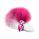 Анальная пробка с хвостом Global Novelties NIXIE METAL BUTT PLUG WITH OMBRE TAIL, PINK METALLIC