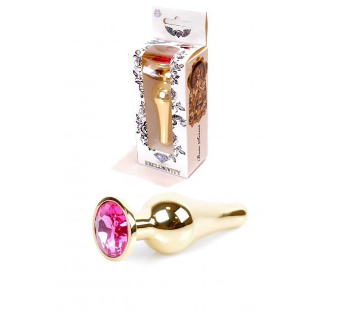 Анальная пробка с розовым камнем Plug-Jewellery Gold BUTT PLUG- Pink