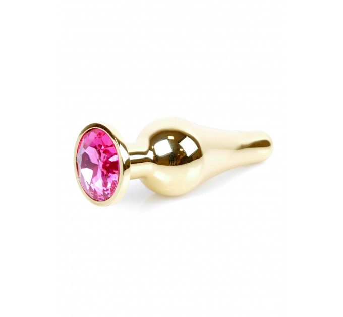 Анальная пробка с розовым камнем Plug-Jewellery Gold BUTT PLUG- Pink