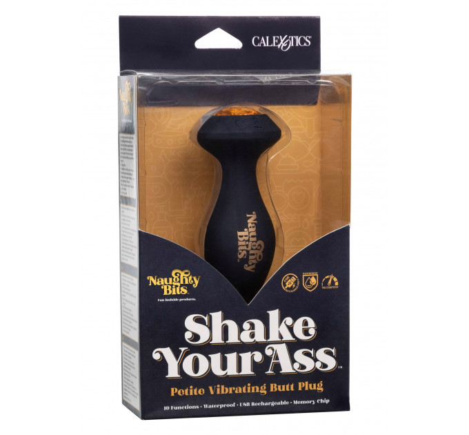 Анальна пробка з вібрацією Naughty Bits CalExotics, із кристалом, силіконова, чорна, 10.7 х 3.2