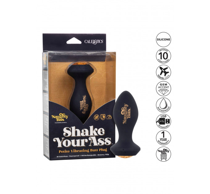 Анальна пробка з вібрацією Naughty Bits CalExotics, із кристалом, силіконова, чорна, 10.7 х 3.2