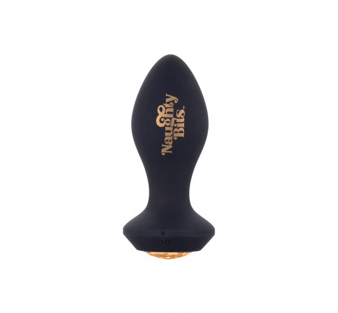Анальна пробка з вібрацією Naughty Bits CalExotics, із кристалом, силіконова, чорна, 10.7 х 3.2