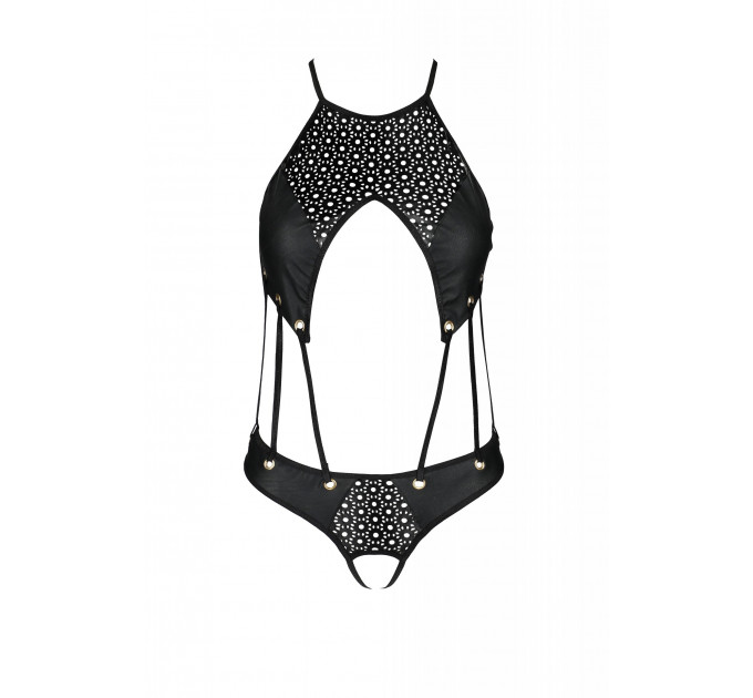 Боди с декоративными ремешками и открытым доступом, экокожа TASMINA BODY black S/M - Passion