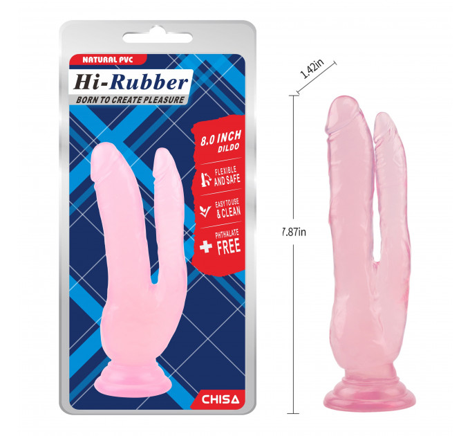 Фаллоимитатор двойной Chisa Hi-Rubber 8.0 на присоске, розовый
