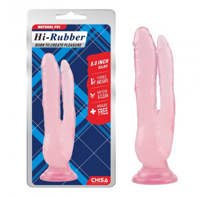 Фаллоимитатор двойной Chisa Hi-Rubber 8.0 на присоске, розовый
