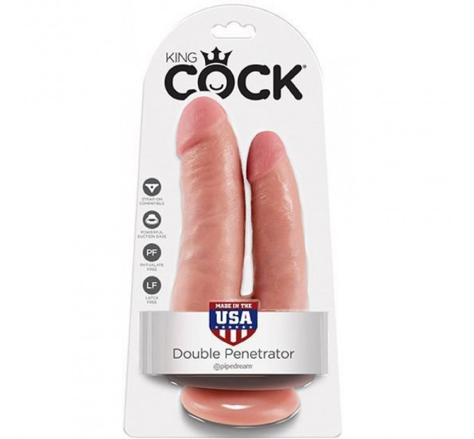 Фаллоимитатор двойной King Cock реалистичный, на присоске, бежевый