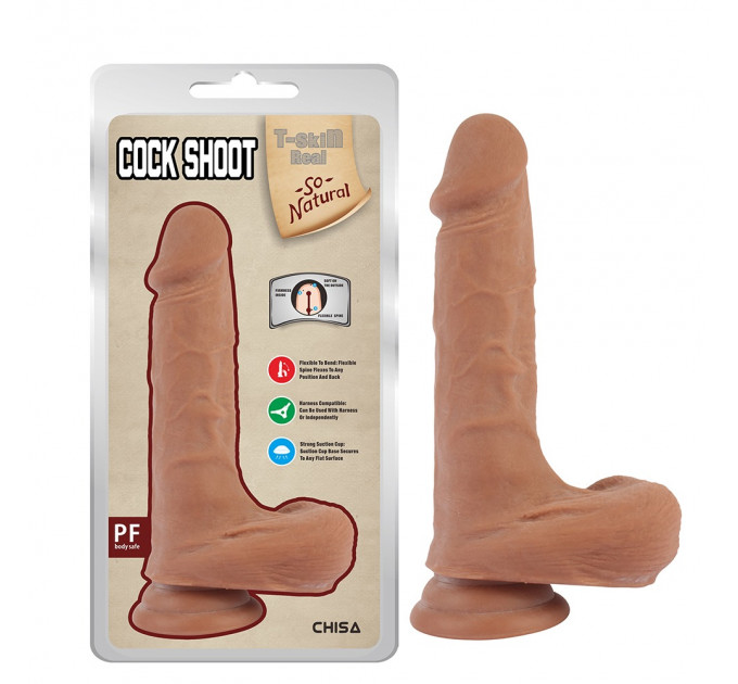 Фаллоимитатор с мошонкой на присоске Chisa T-skin ReaL Сock Shoot, бежевый, 20 см