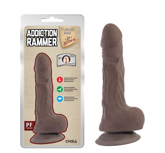 Фаломитатор реалистичный с мошонкой Chisa T-skin ReaL Addiction Rammer коричневый, 19 см.
