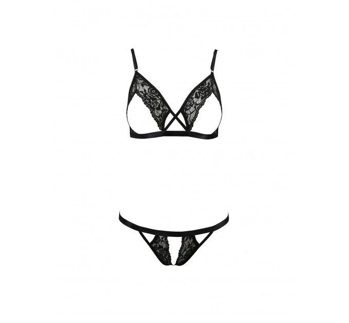 Комплект белья с открытым доступом DIABOLINA SET black S/M - Passion