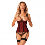 Корсет с открытой грудью Obsessive DENISSA и трусиками в комплекте, M/L