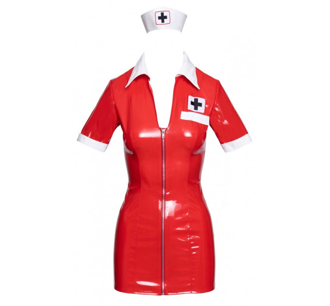 Костюм медсестры красный виниловый Black Level Vinyl Nurse 2 предмета, M