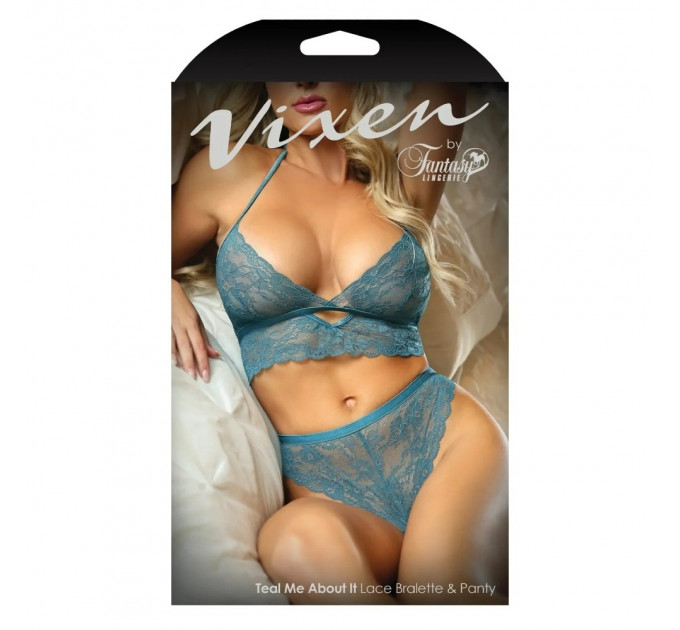 Кружевной комплект белья бра и стринги Teal Me About It Fantasy Lingerie, голубой, One Size