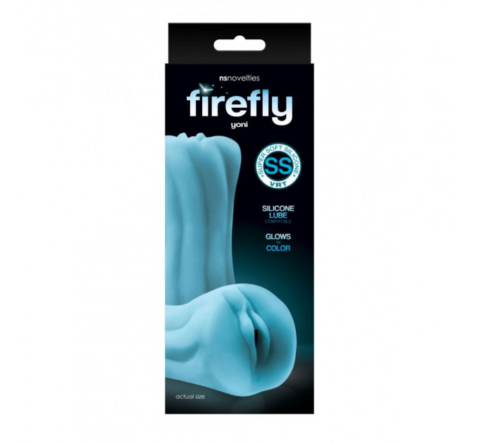Мастурбатор реалистичный в виде вагины NS Novelties Firefly Yoni светящийся в темноте, голубой