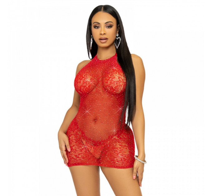 Мини-платье Leg Avenue со стразами на застежке, красное