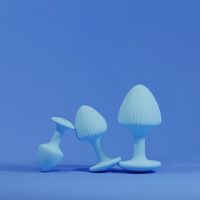 Набор анальных пробок с рельефом UPKO The Mushroom силиконовые, голубые, 3 шт.