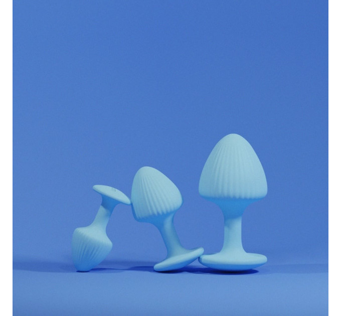 Набір анальних пробок з рельєфом UPKO The Mushroom силіконові, блакитні, 3 шт.