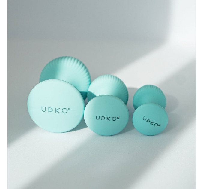 Набір анальних пробок з рельєфом UPKO The Mushroom силіконові, блакитні, 3 шт.