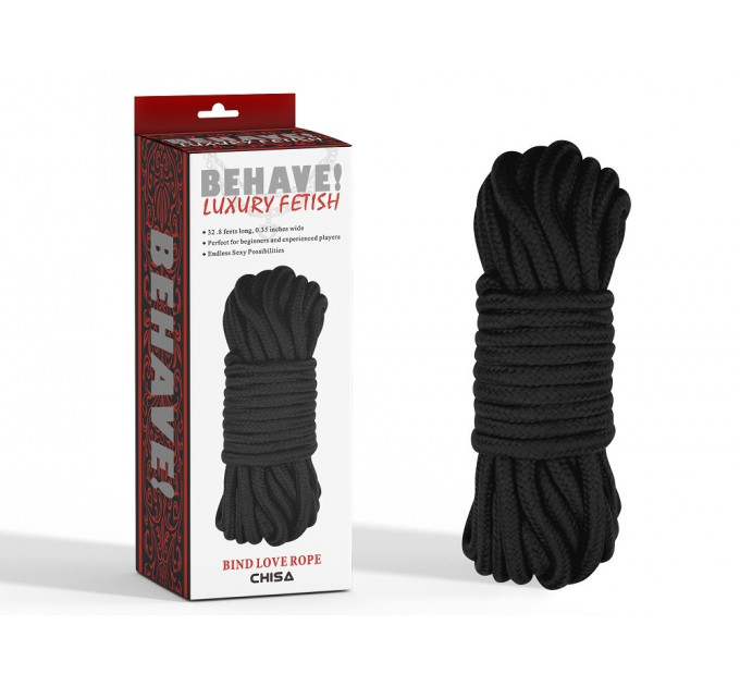Веревка для бондажа Chisa BEHAVE LUXURY FETISH из хлопка, черная