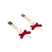 Затискачі на соски CHISA Senuelo Pearl Nipple Clamps Kit з червоними бантиками та намистинами