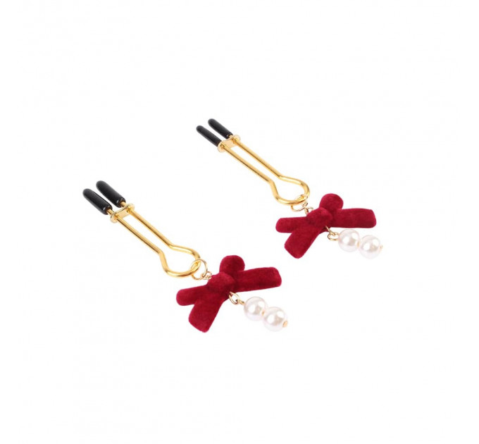 Зажимы на соски CHISA Senuelo Pearl Nipple Clamps Kit с красными бантиками и бусинами