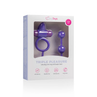 Ерекційне кільце Triple Pleasure з анальним ланцюжком, фіолетове