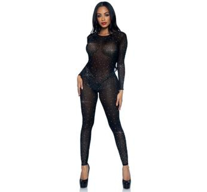 Комбинезон сексуальный Leg Avenue Sheer Rhinestone, S, со стразами, черный