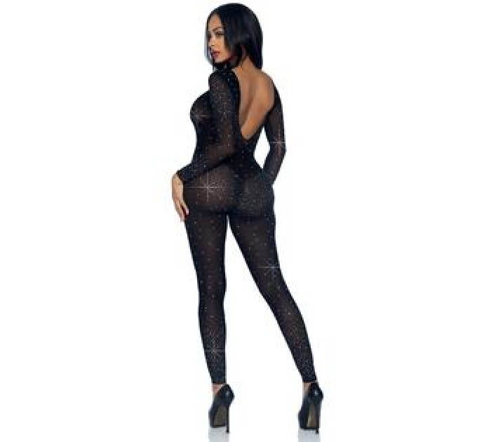 Комбинезон сексуальный Leg Avenue Sheer Rhinestone, S, со стразами, черный