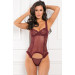 Комплект боди и стринги Rene Rofe Grand Finale, кружевное, бордовый, S/M