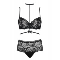 Комплект мереживної білизни Obsessive RAQUELIA з чокером, чорний, L/XL