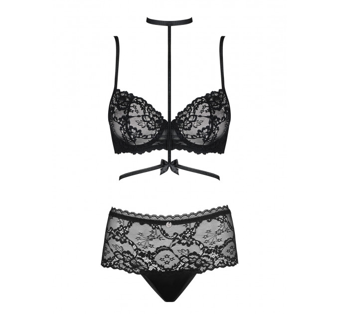 Комплект кружевного белья Obsessive RAQUELIA с чокером, черный, L/XL