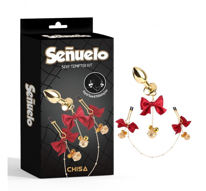 Набор CHISA Senuelo Sexy Tempter Kit анальная пробка и зажимы на соски с бантиками