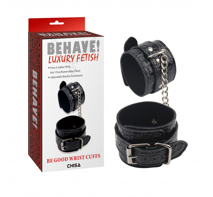 Наручники с тиснением Chisa Behave! Luxury Fetish, черные