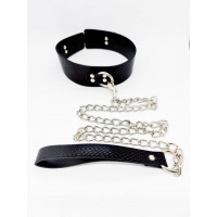 Ошейник с поводком DS Fetish snake skin под кожу змеи черный
