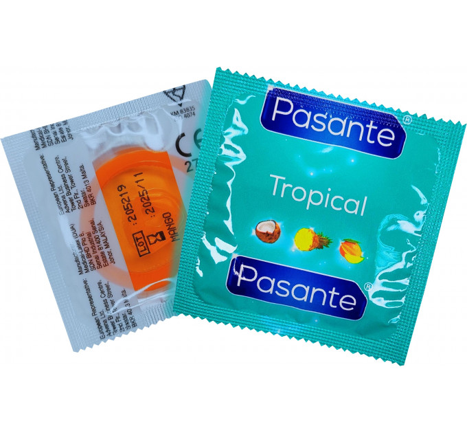 Презервативи зі смаком манго, 53мм, Рasante Tropical condoms, за 6 шт.