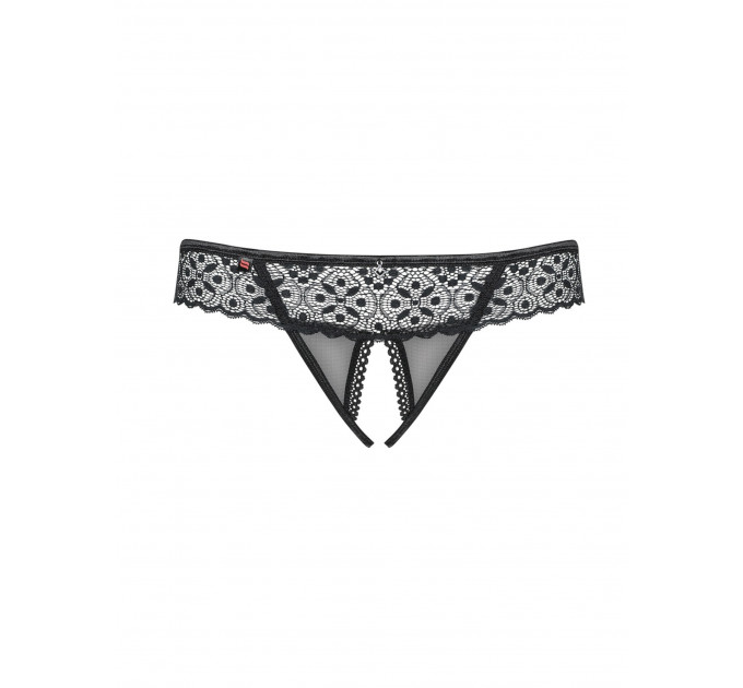 Стринги с интимным вырезом Obsessive Shibu crotchless thong black S/M
