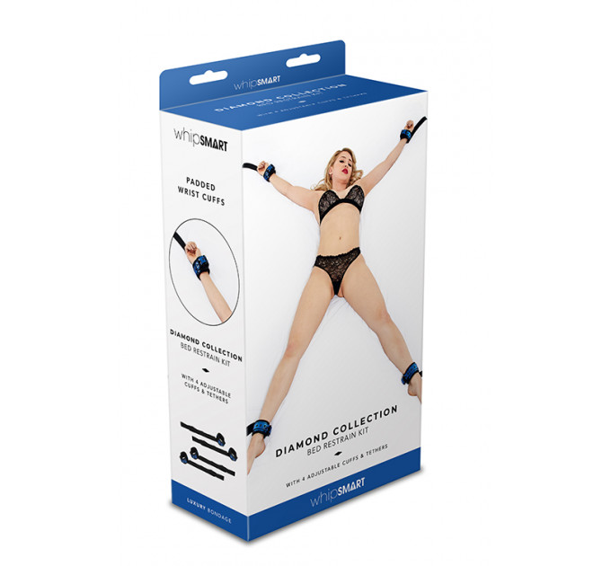 Набір БДСМ для ліжка WHIPSMART DIAMOND BED RESTRAIN KIT BLUE