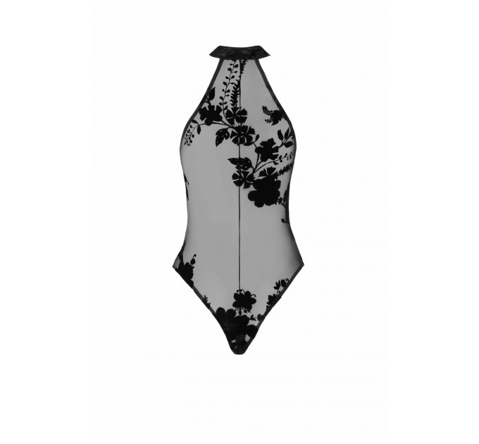 Боди полупрозрачное, F314 Ego Noir Handmade, с молнией, с цветочным узором, черное, размер S