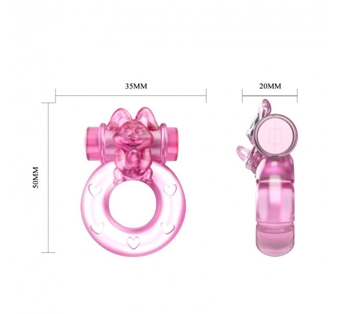 Кольцо эрекционное с вибрацией Baile bunny, розовое, 1.5 см