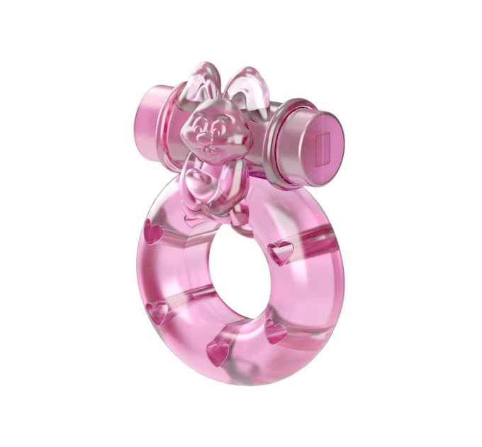 Кольцо эрекционное с вибрацией Baile bunny, розовое, 1.5 см