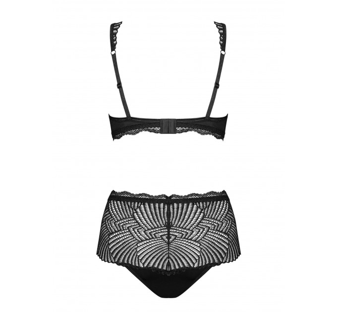 Комплект кружевной Obsessive Klarita лиф и трусики с высокой посадкой, черный, L/XL