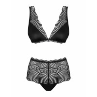 Комплект мереживний Obsessive Klarita ліф і трусики з високою посадкою, чорний, L/XL