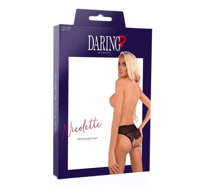 Кружевные трусики с открытой интимной зоной Nicolette Daring Intimates, черные, S/M