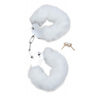 Наручники белый металл с мехом plush handcuffs